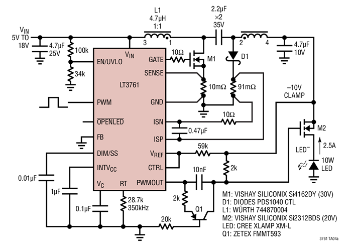 10W Grounded Anode Inverting LED Driver
