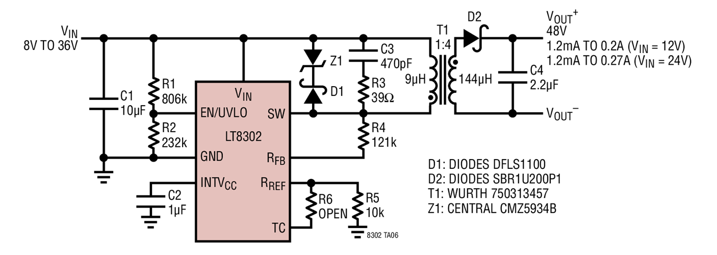 8V to 36VIN/24VOUT Isolated Flyback Converter