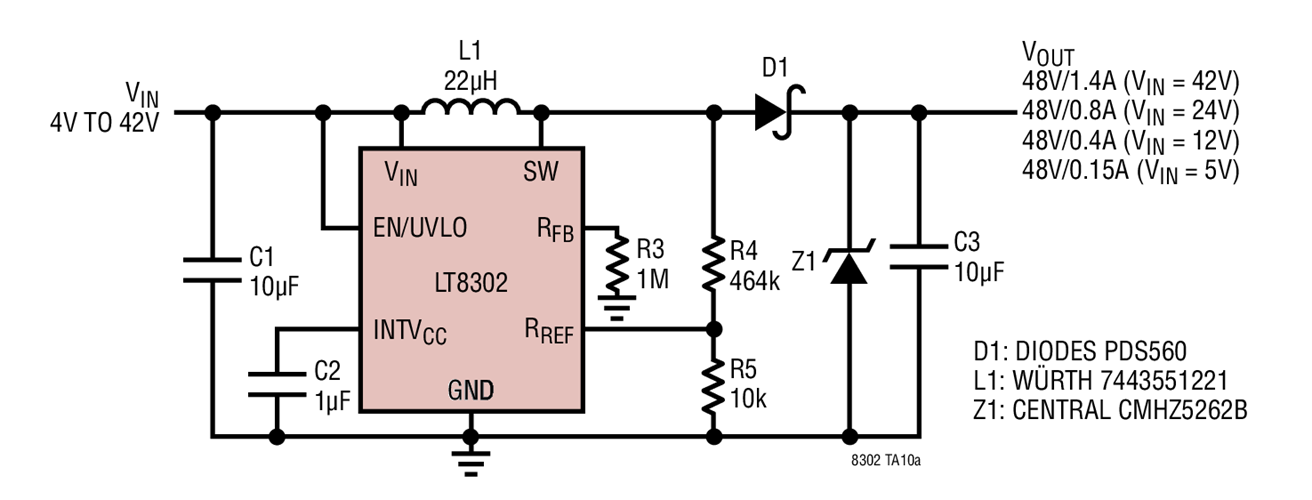 4V to 42VIN/48VOUT Boost Converter