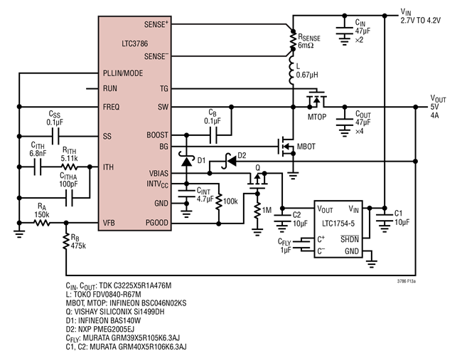 LTC3786 Low Iq Lithium-Ion to 5V/4A Boost Converter