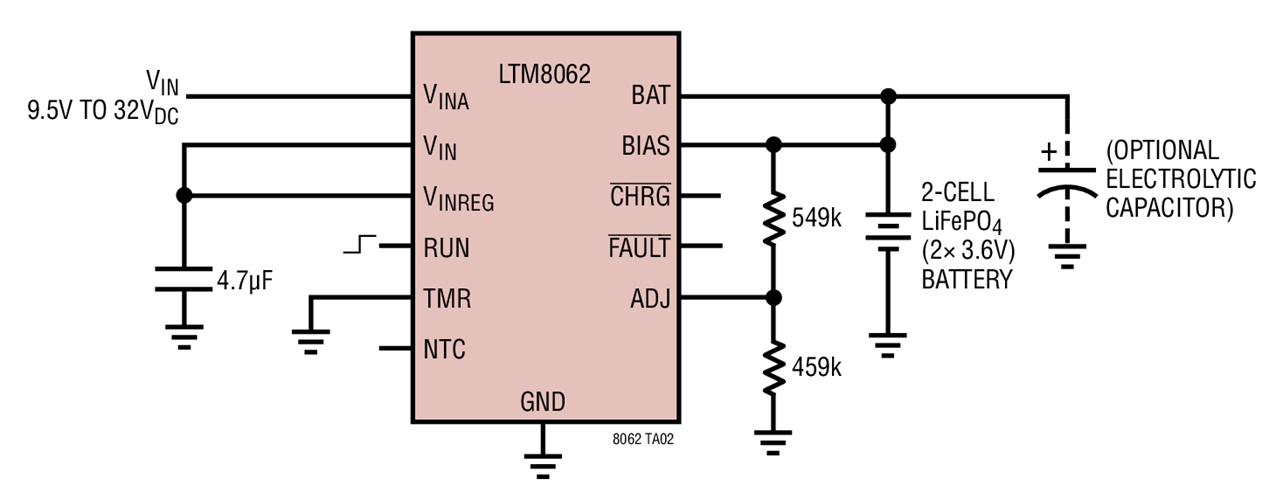 Basic 2A, 2-Cell LiFePO4 Battery Charger with C/10 Termination