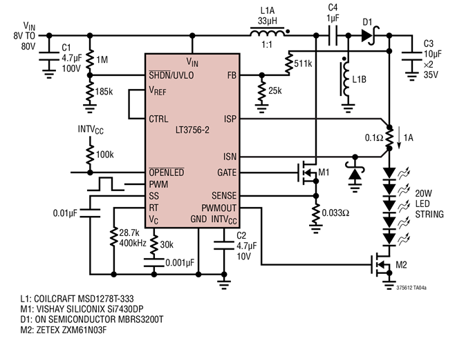 90% Efficient, 20W SEPIC LED Driver