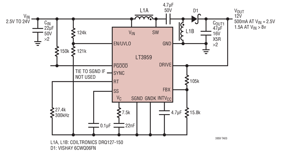 2.5V to 24V Input, 12V Output SEPIC Converter