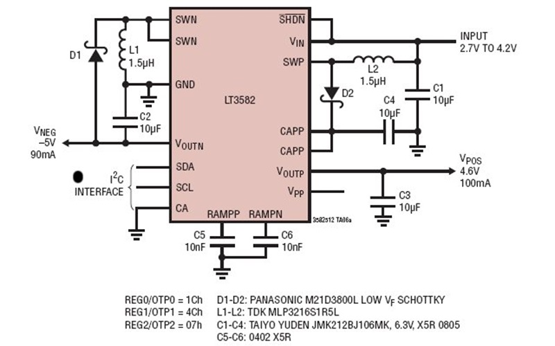 2.7V to 4.2V to -5V at 90mA and 4.6V at 100mA AMOLED Power Supply
