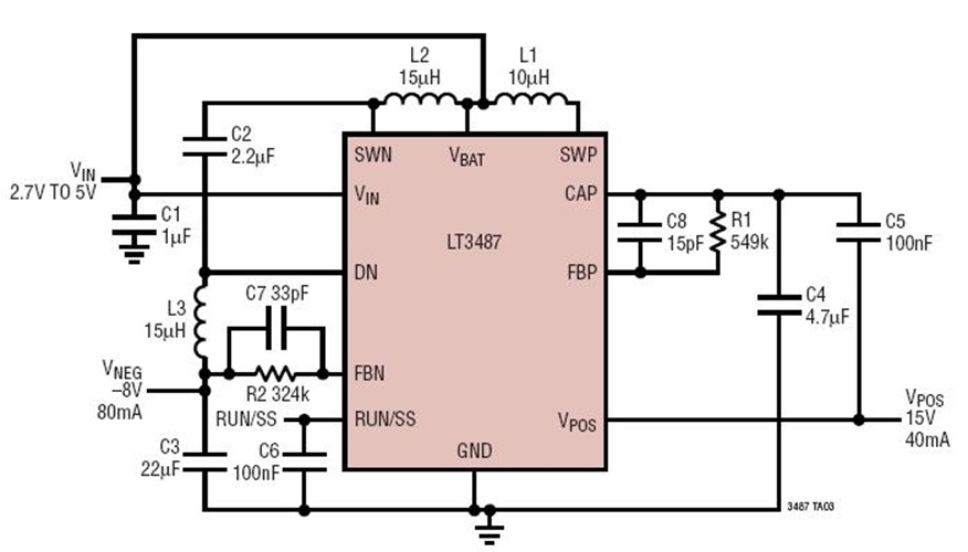 +15V and -8V Low Vin (2.7V to 5V Vin) CCD Bias