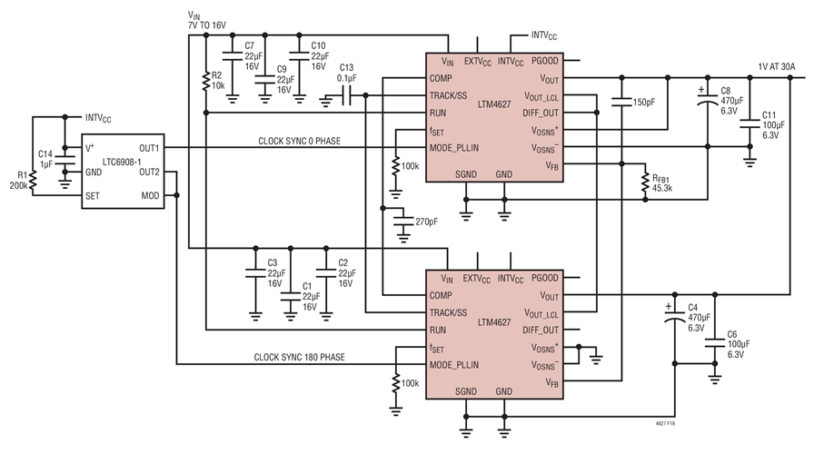 1V at 30A, Two Parallel Outputs with 2-Phase Operation 