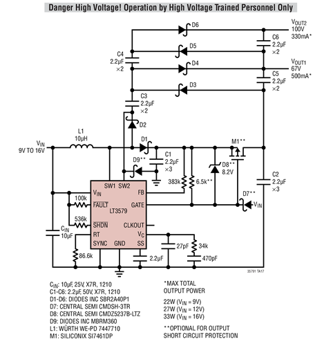 VFD (Vacuum Flourescent Display) Power Supply Switches at 1MHz 