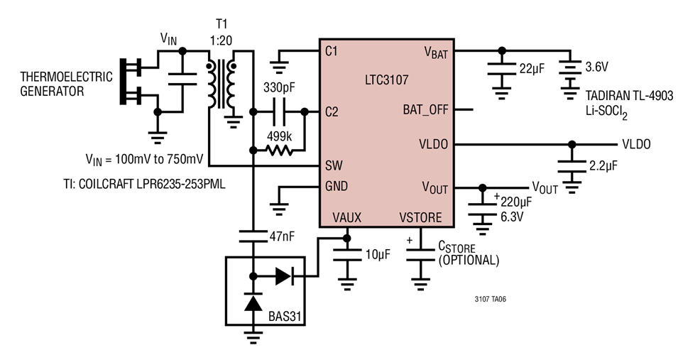Thermal Harvester for Higher VIN Applications, Using External Rectifiers