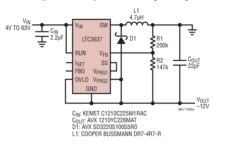 4V to 64V Input to –12V Output Positive-to-Negative Regulator