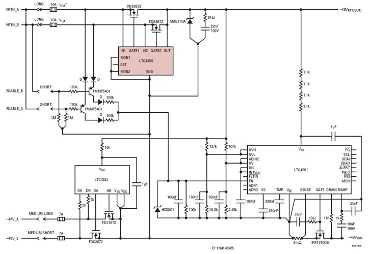 AdvancedTCA with High-Side and Low-Side Ideal Diode-OR and Hot Swap Controller with I2C Current and Voltage Monitor