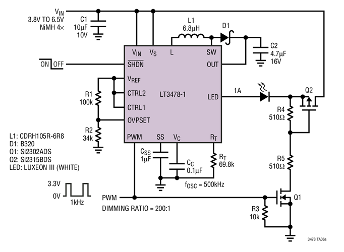 4W, 1 LED at 1A, Buck-Boost Mode LED Driver