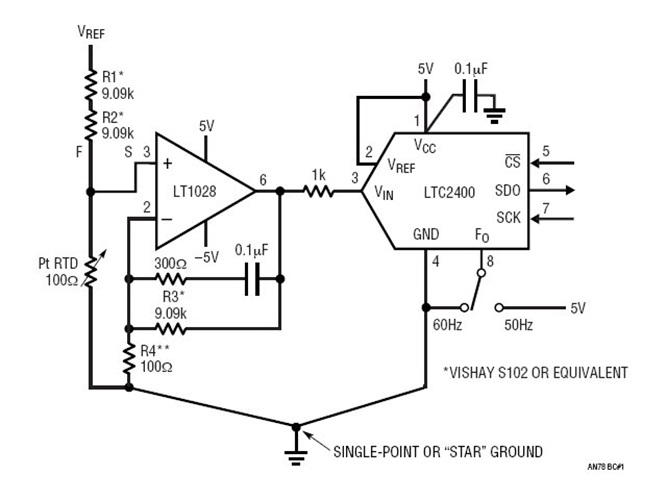 High Resolution 0°C to 220°C Platinum RTD Temperature Digitizer using 5V Supply