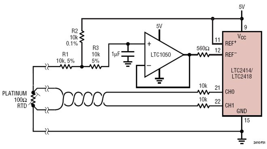 Remote Half Bridge Digitizer Platinum RTD with Noise Suppression on Reference