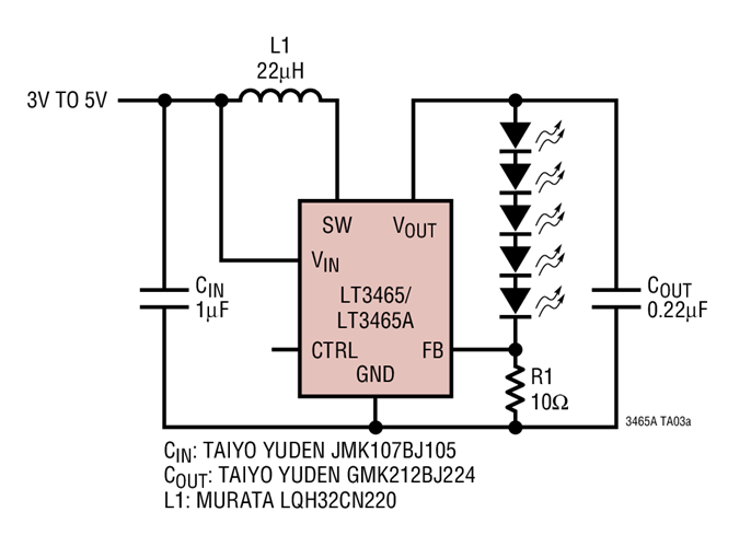 Li-Ion to Five White LEDs