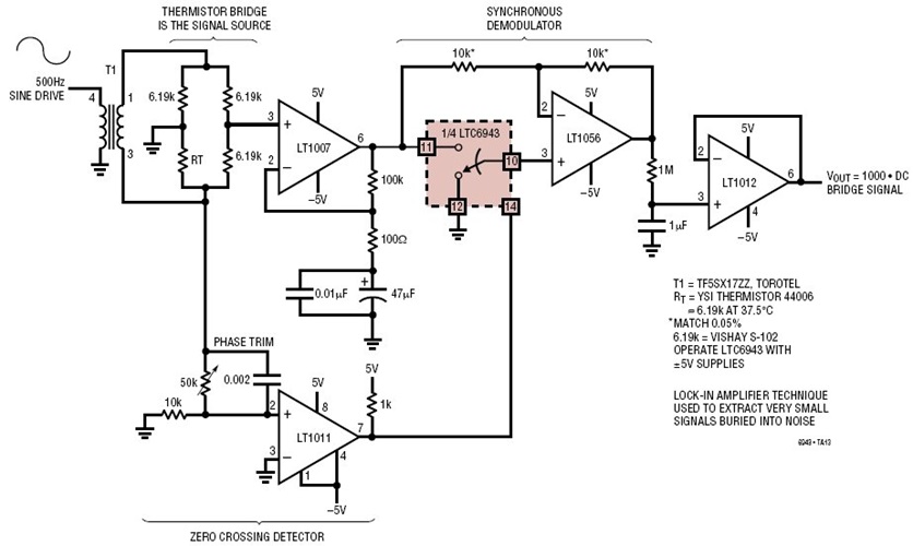 50MHz Thermistor RMS to DC Converter using a dual switched capacitor instrumentation building block