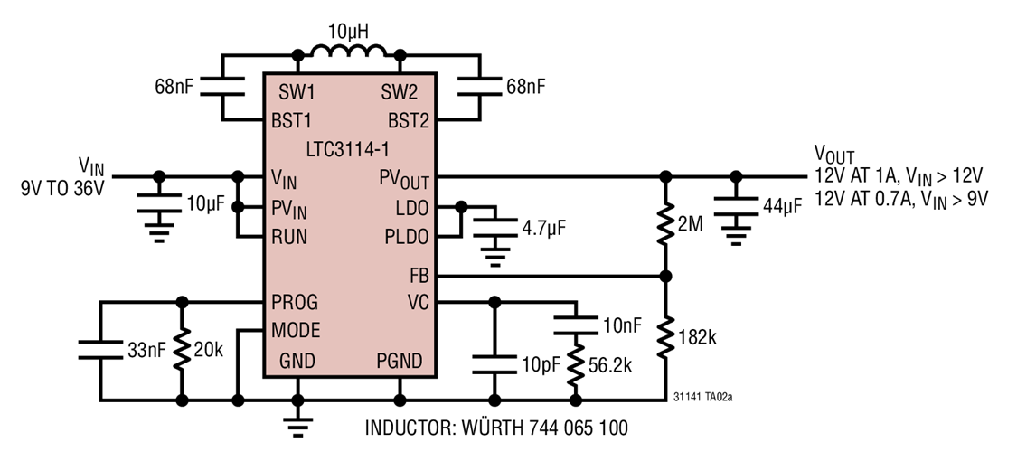 9V to 36V VIN to 12V VOUT Regulator