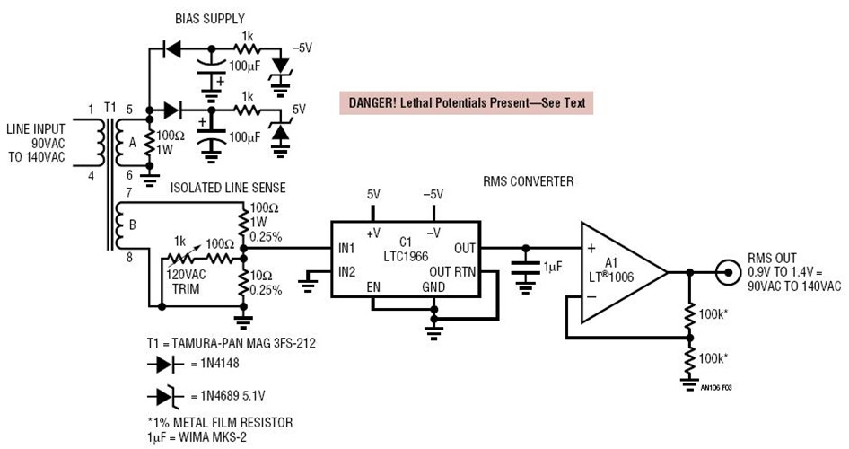 Isolated Power Line Monitor with 0.5% Accuracy Over 90VAC to 130VAC Input