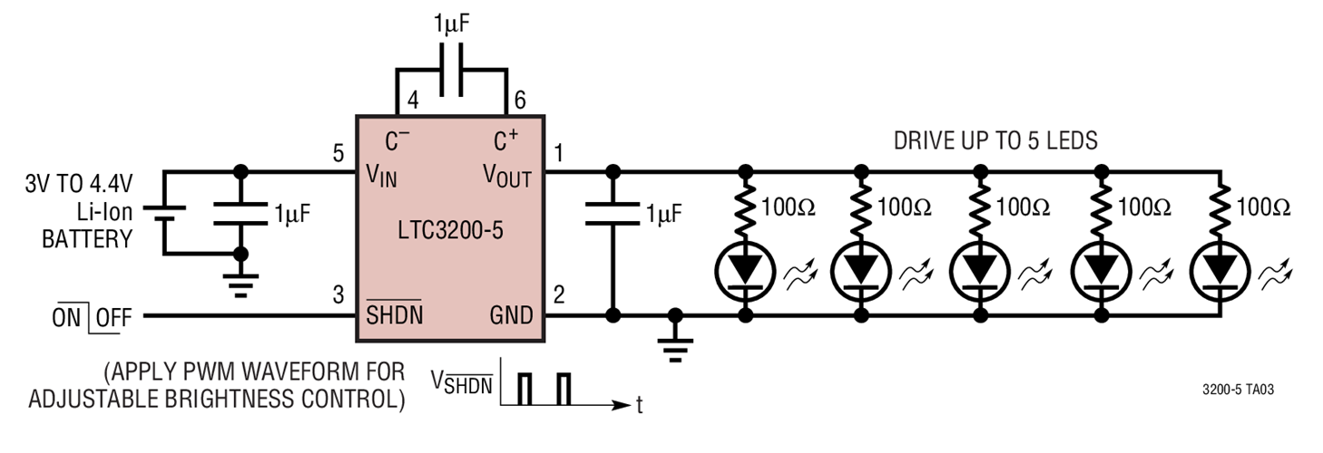 Lithium-Ion Battery to 5V White or Blue LED Driver