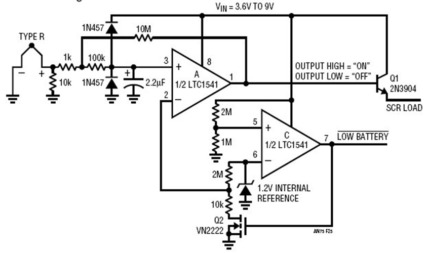 Pilot Light Flame Detector with Low-Battery Lockout using a Type R Thermocouple