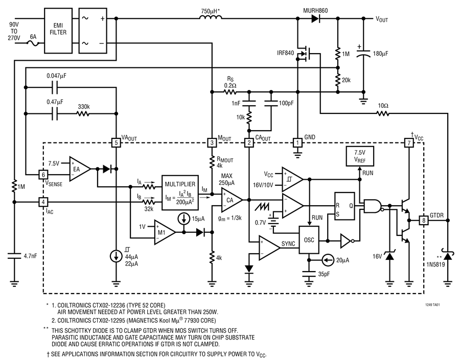 LT1249 Active Power Factor Correction for 90VAC to 270VAC Universal