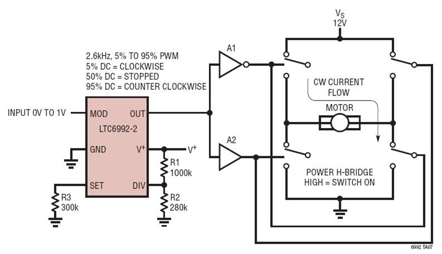 Motor Speed/Direction Control for Full H-Bridge (Locked Anti-Phase Drive)