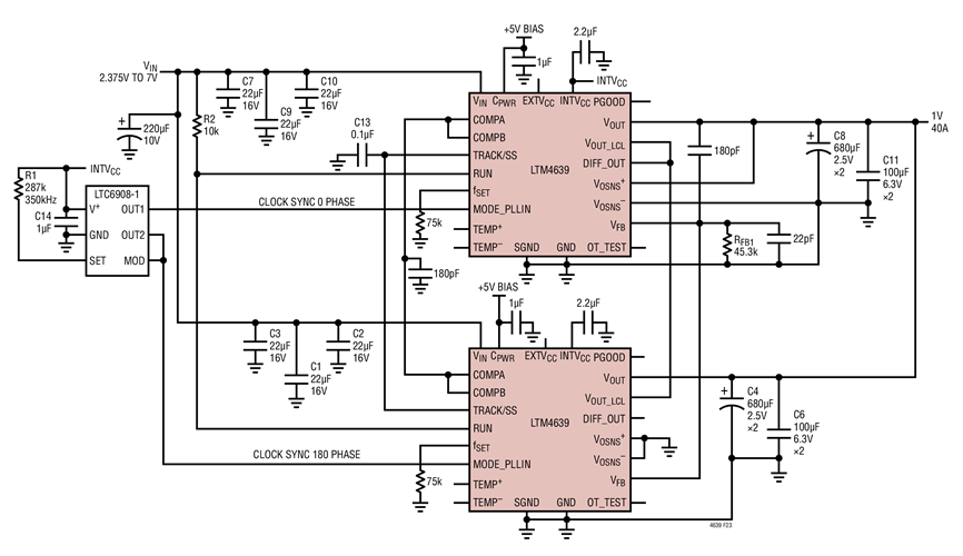 1V at 40A, Two Parallel Outputs with 2-Phase Operation, 350kHz