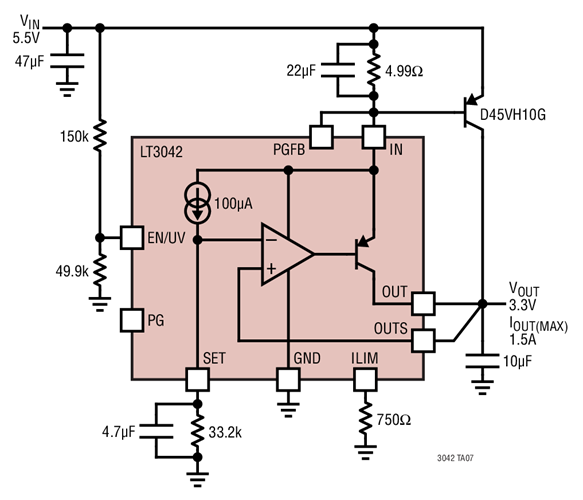 Ultralow Noise Higher Current Regulator with External PNP