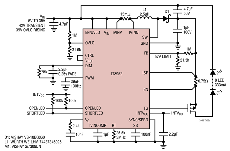 3MHz Buck-Boost LED Driver with Internal PWM Dimming and Fade Start
