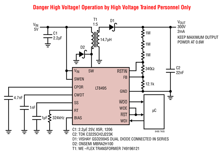 Low Q Current, 5V to 300V, 250kHz Flyback Converter