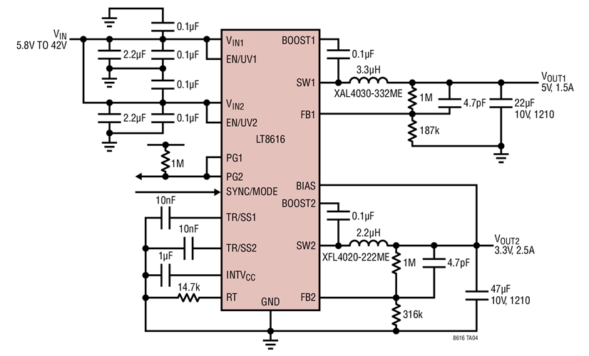 5V, 3.3V, 2.05MHz Step-Down Converter