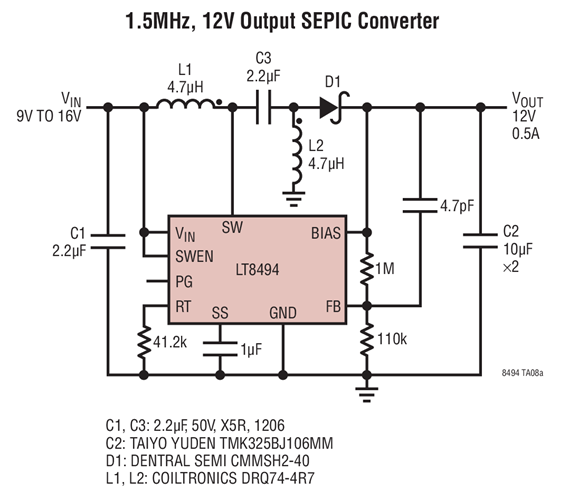 1.5MHz, 12V Output SEPIC Converter