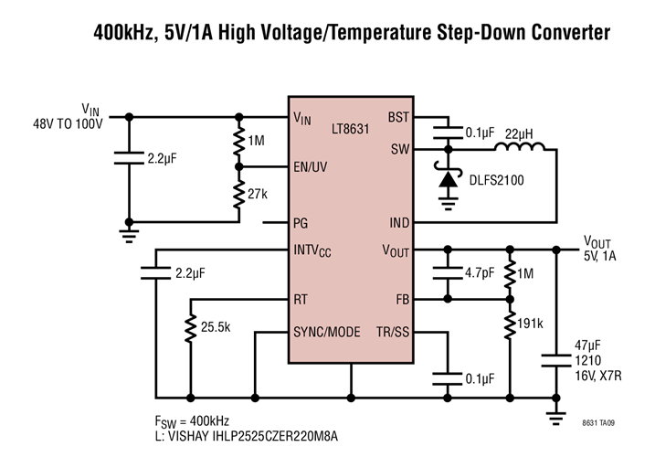 400kHz, 5V/1A High Voltage/Temperature Step-Down Converter