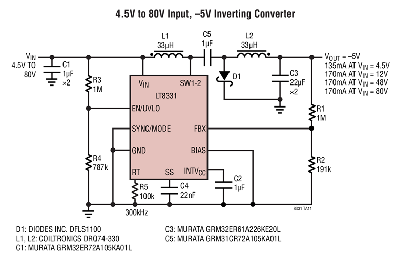 4.5V to 80V Input, –5V Inverting Converter
