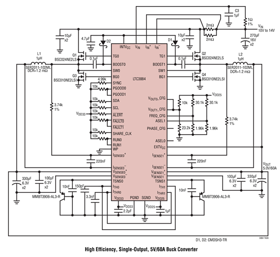 High Efficiency, Single-Output, 5V/60A Buck Converter