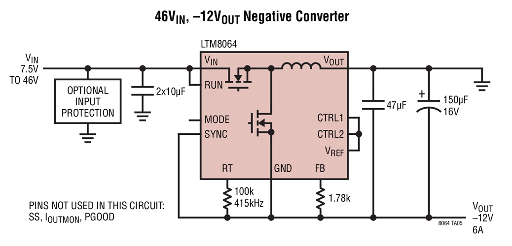 46VIN, –12VOUT Negative Converter