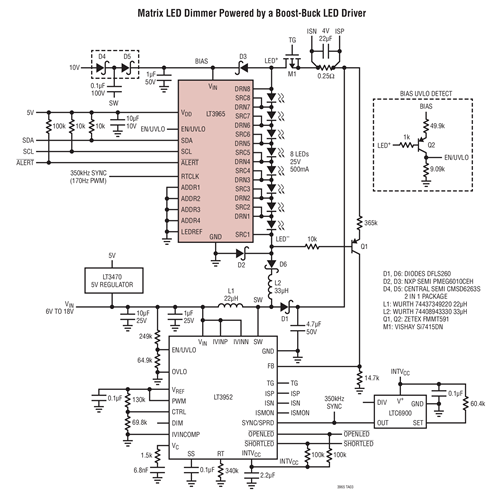 Matrix LED Dimmer Powered by a Boost-Buck LED Driver