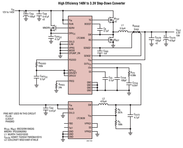 High Efficiency 140V to 3.3V Step-Down Converter