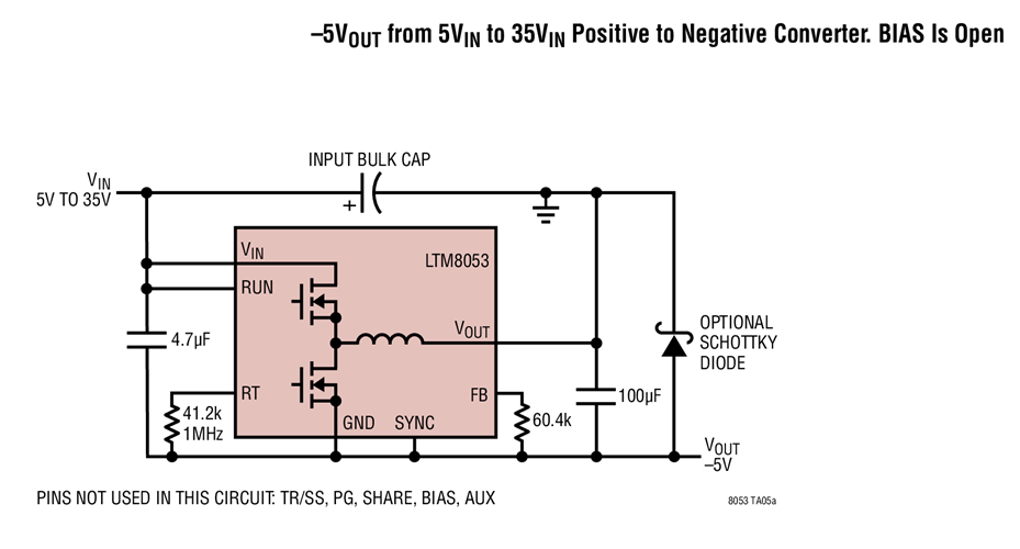 –5VOUT from 5VIN to 35VIN Positive to Negative Converter. BIAS Is Open