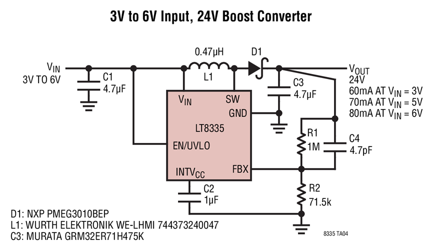 3V to 6V Input, 24V Boost Converter