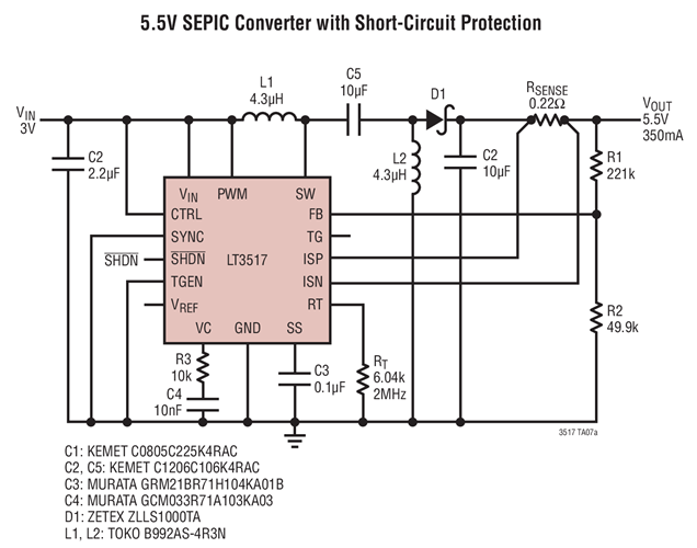 5.5V SEPIC Convener with Short-Circuit Protection