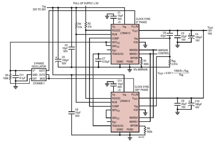 20-36Vin to 12Vout @ 16A 2-Phase Low Noise EN55022B Compliant uModule Power Supply