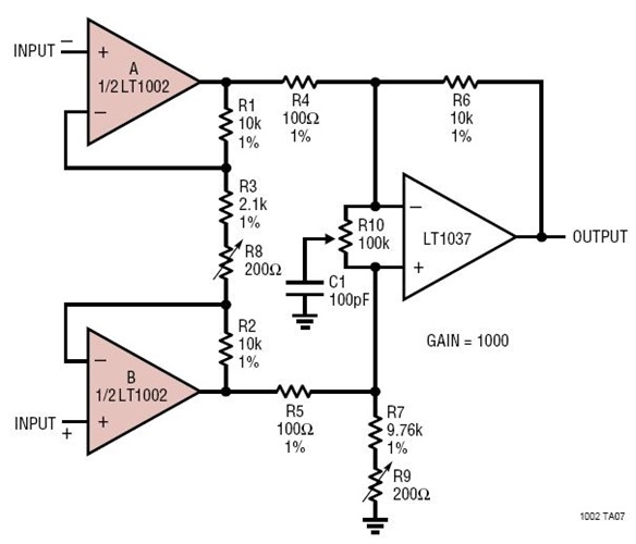 Three Op Amp Instrumentation Amplifier