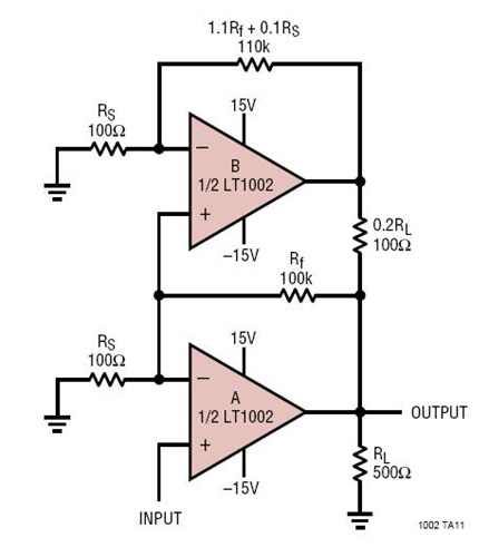 Precision Amplifier Drives 500ohm Load to ±10V