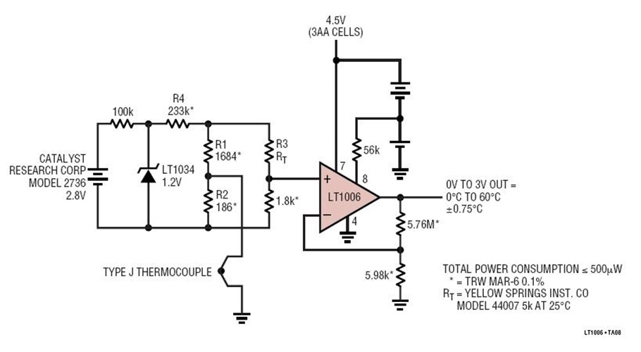 Micropower Thermocouple Signal Conditioner with Cold Junction Compensation