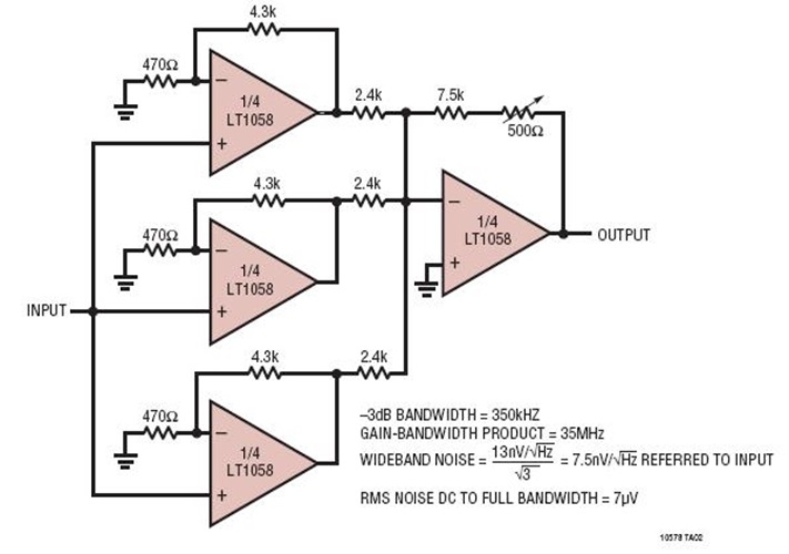 Low Noise, Wideband, Gain = 100 Amplifi er with High Input Impedance