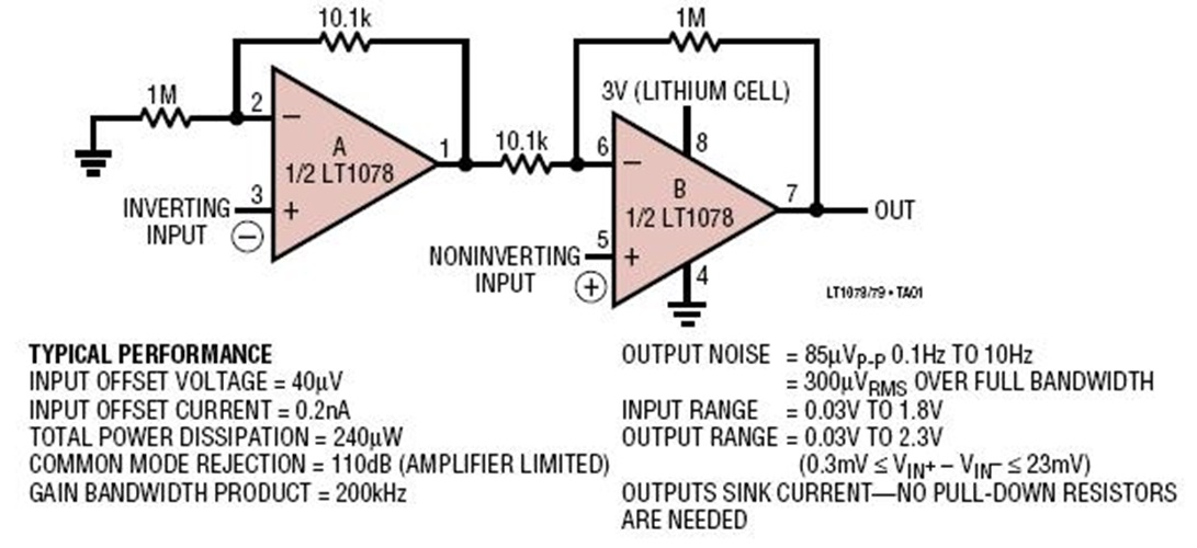 Single Battery, Micropower, Gain = 100, Instrumentation Amplifier