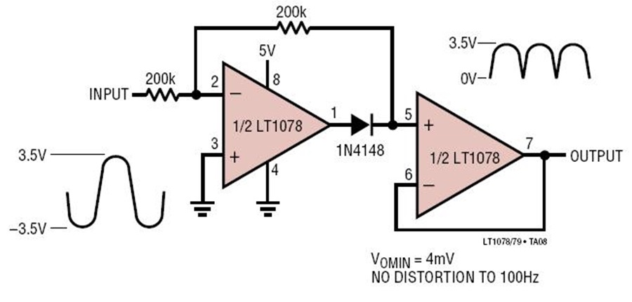 LT1078 Absolute Value Circuit (Full-Wave Rectifier) Circuit Collection