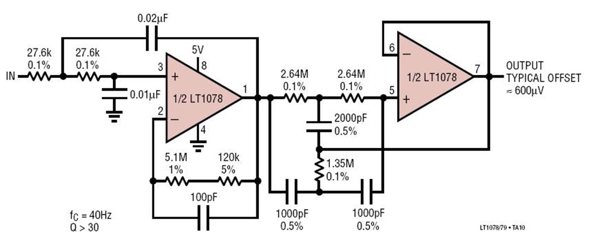 Single Supply, Micropower, Second Order Lowpass Filter with 60Hz Notch