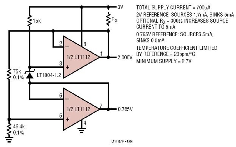 Dual Output, Buffered Reference (On Single 3V Supply)