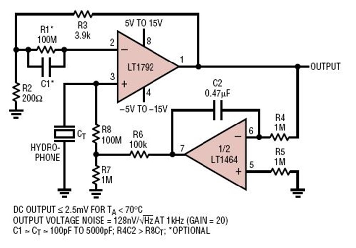 Low Noise Hydrophone Amplifier with DC Servo